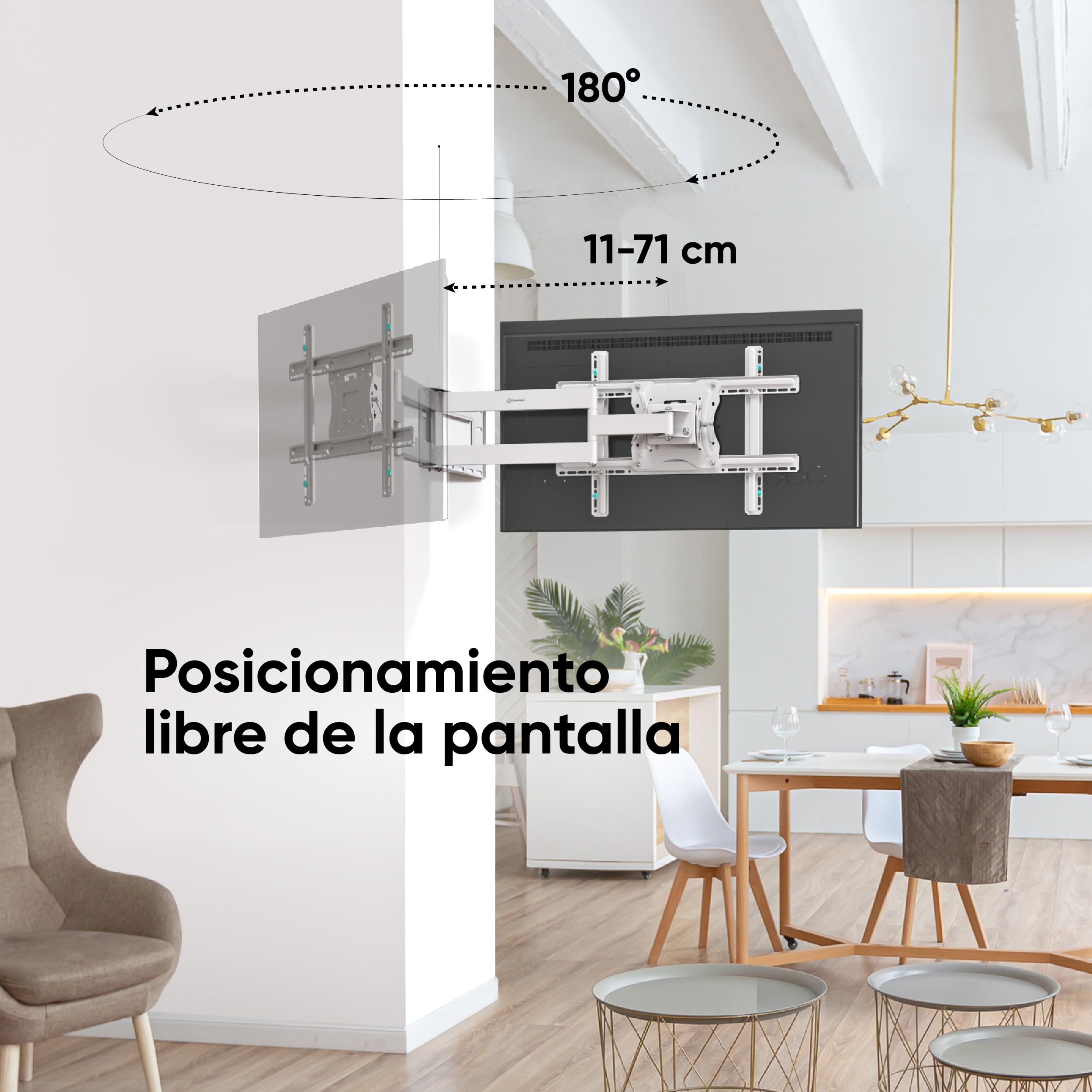ONKRON Soporte Television Pared 40-75 Pulgadas, hasta 68 kg, VESA 100x100-600x400 mm, Soporte TV Pared Articulado, Inclinable y Giratorio 180°, Brazo TV Extensible, Colgador Televisor Blanco M7L-W