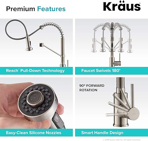 Miniatura 9 de Kraus KPF-1610BG Bolden - Grifo de cocina comercial de 46 cm con cabezal de pulverización extraíble de doble función en acabado all-Brite