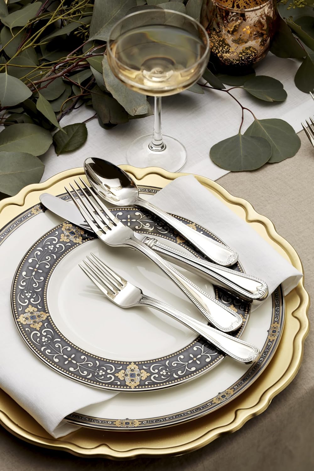 Lenox Vintage Jewel flatware set on a formal place setting