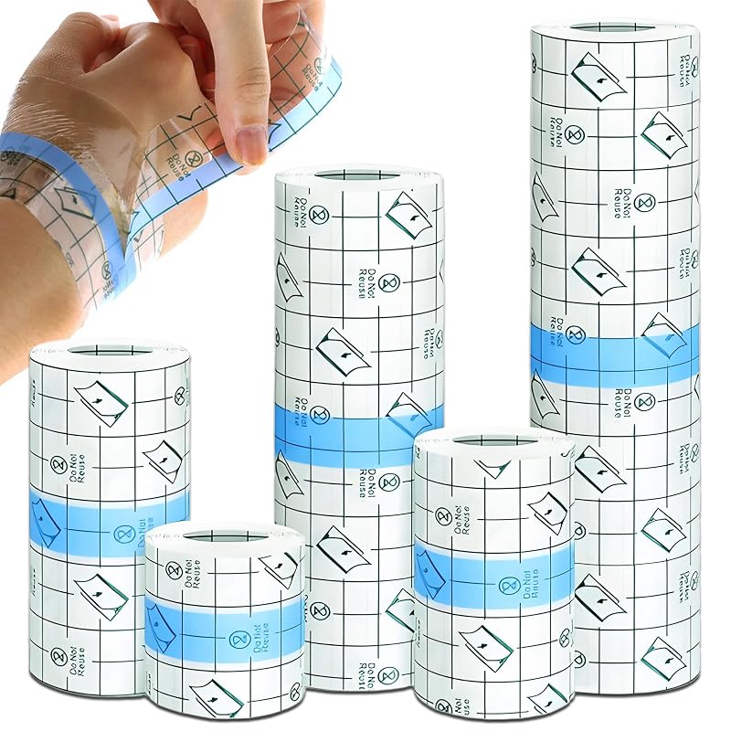 Rayyl Película transparente para cuidados pós-tatuagem, 5 rolos com larguras de 5,08 cm, 10,16 cm, 15,24 cm, 20,32 cm e 25,4 cm x 2,01 m