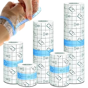 Rayyl 5Rolls Tattoo Aftercare Bandage 2 in, 4 in, 6 in, 8 in, 10 in Wide x 2.2Yard Second Skin Covers up Tape, Waterproof Tattoo Film Aftercare Bandage, Transparent Film Healing Protective