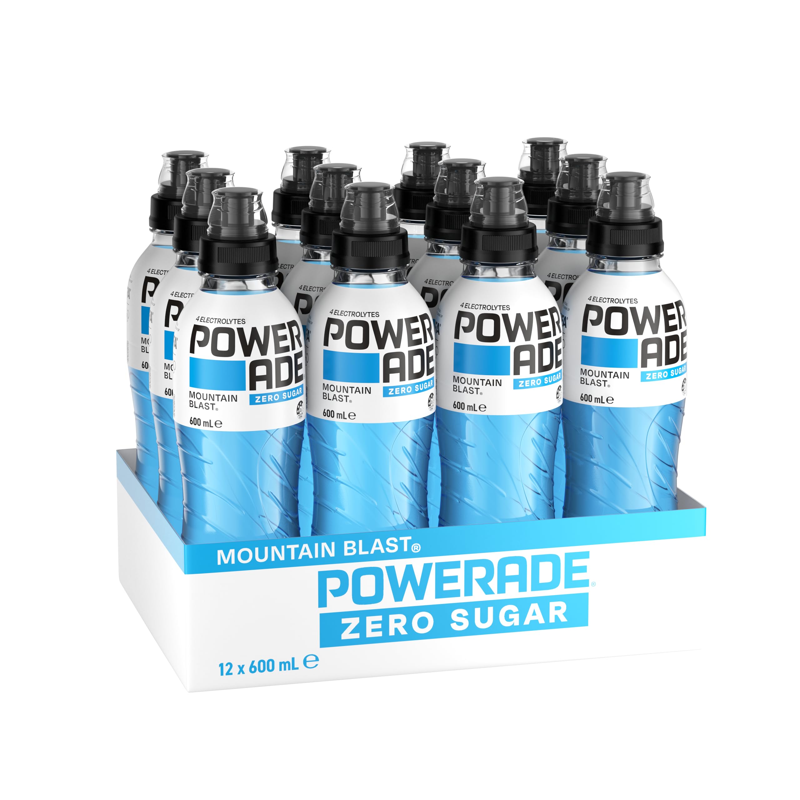 Powerade ION4 Mountain Blast Zero Sugar Lot de 12 bouteilles de boissons sportives 600 ml