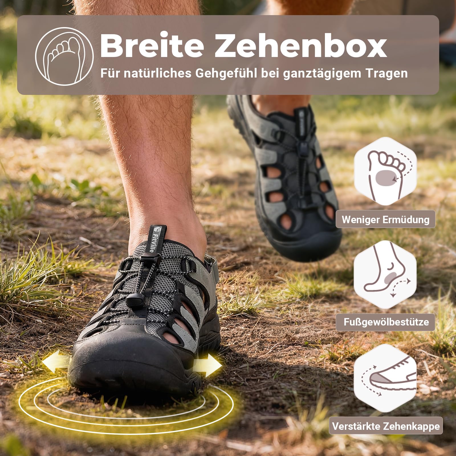 FitVille Weite Sandalen Herren Sommerschuhe Outdoor Sandals Rutschfeste Sportsandalen mit Klettverschluss Geschlossen Slipper Dämpfende Sandaletten Walking Wander Trekking für Breite Füße