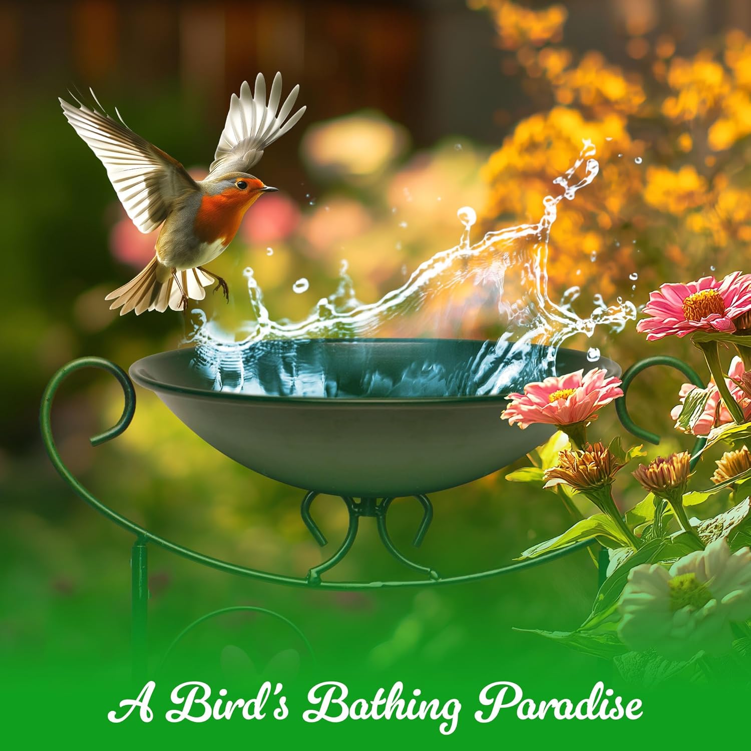 G128 35 Inch Antique Garden Iron Bird Bath with Trellis, Decorative Hummingbirds, Detachable Bowl, Metal Potted Plant Support, Elegant Outdoor Garden Bird Feeder