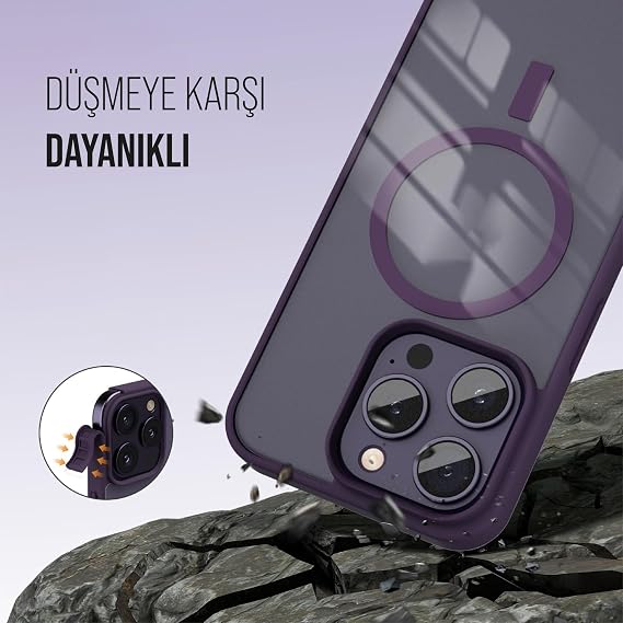 Babilden iPhone 11 Pro Max İçin Kılıf Kamera Korumalı Magsafe İle Uyumlu Kablosuz Şarj Özellikli Şeffaf Renkli Telefon Kılıfı (Mor)