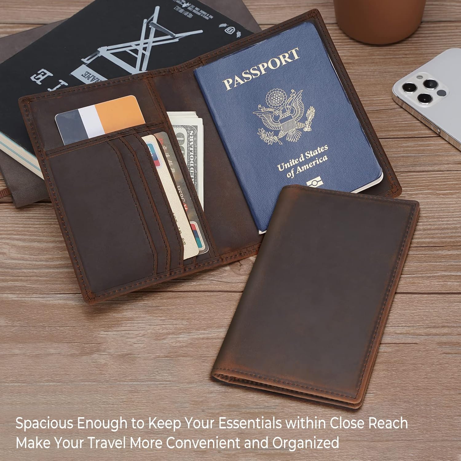  | Compalo Travel Wallet Passport Holder Men Passport Case, Leather Passport Wallet Rfid Blocking Couples Passport Holder for 2, Porta Documentos De Viaje Travel Document Pouch Passport Cover (Brown) | Passport Wallets