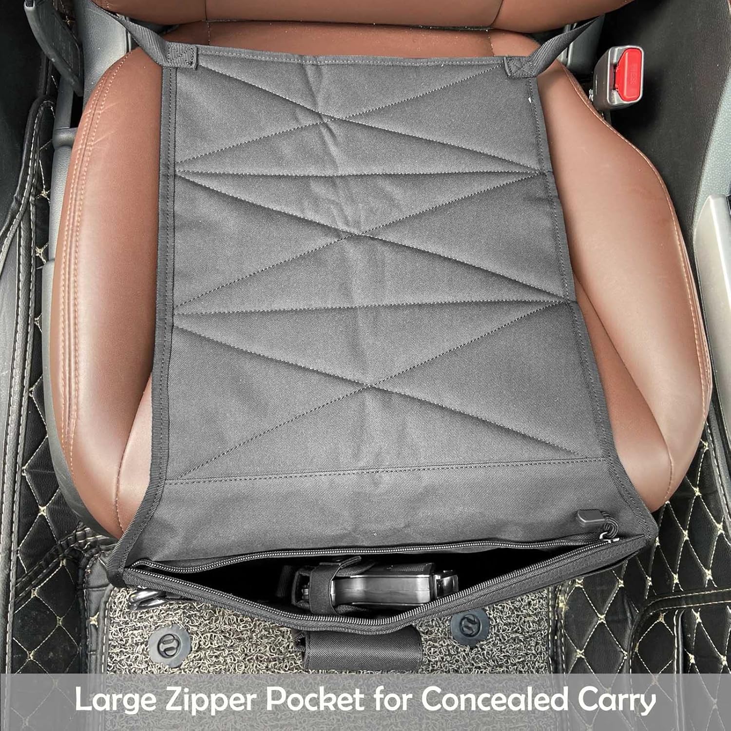 Tactical Seat Covers Car Seat Pistol Holster Molle Panel with Zipper Pocket Holster for Concealed Carry Glock S&W LCP CZ 1911 fits Most Cars Trucks SUV Pickup