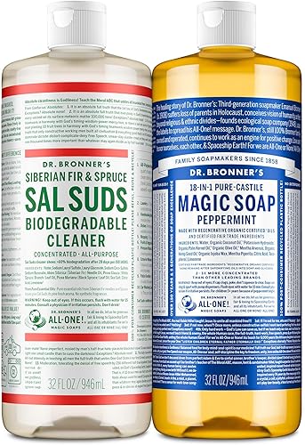 Dr. Bronner's Pure-Castile Magic Soap Paquete variado y jabón corporal líquido limpiador biodegradable Sal Suds, limpiador multiusos, vegano, libre