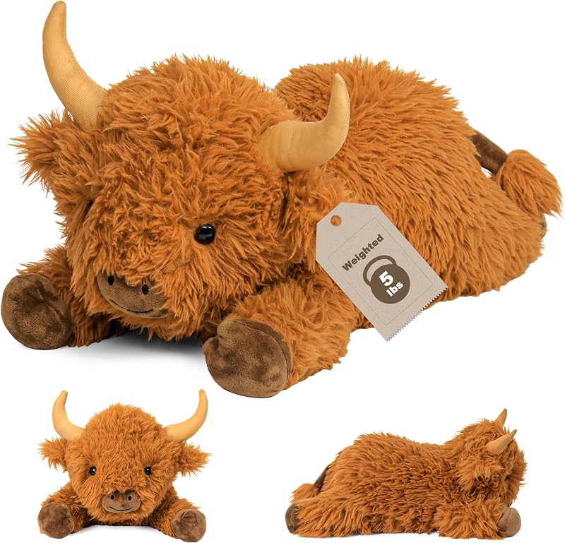 Wepop 5lbs Highland Cow Weighted Stuffed Animals 22in Giant Highland Cow | Gift Plush Toy Adorable Stuffed Animal for Kids and Adults Highland Cattle Plushie Pillow Decor