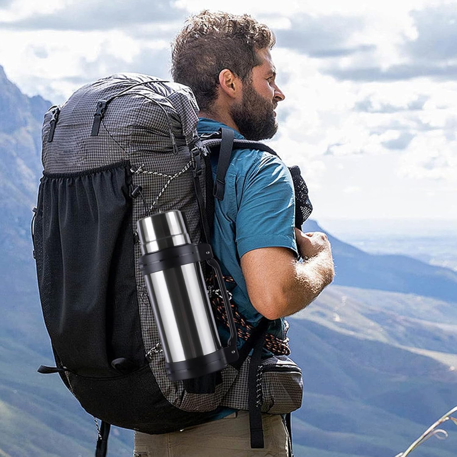 Thermo Flask 2L Leakproof Insulated Water Bottle Stainless Steel with Handle & Cup Portable Large Flask for Hot & Cold Drinks Hot Water Bottle