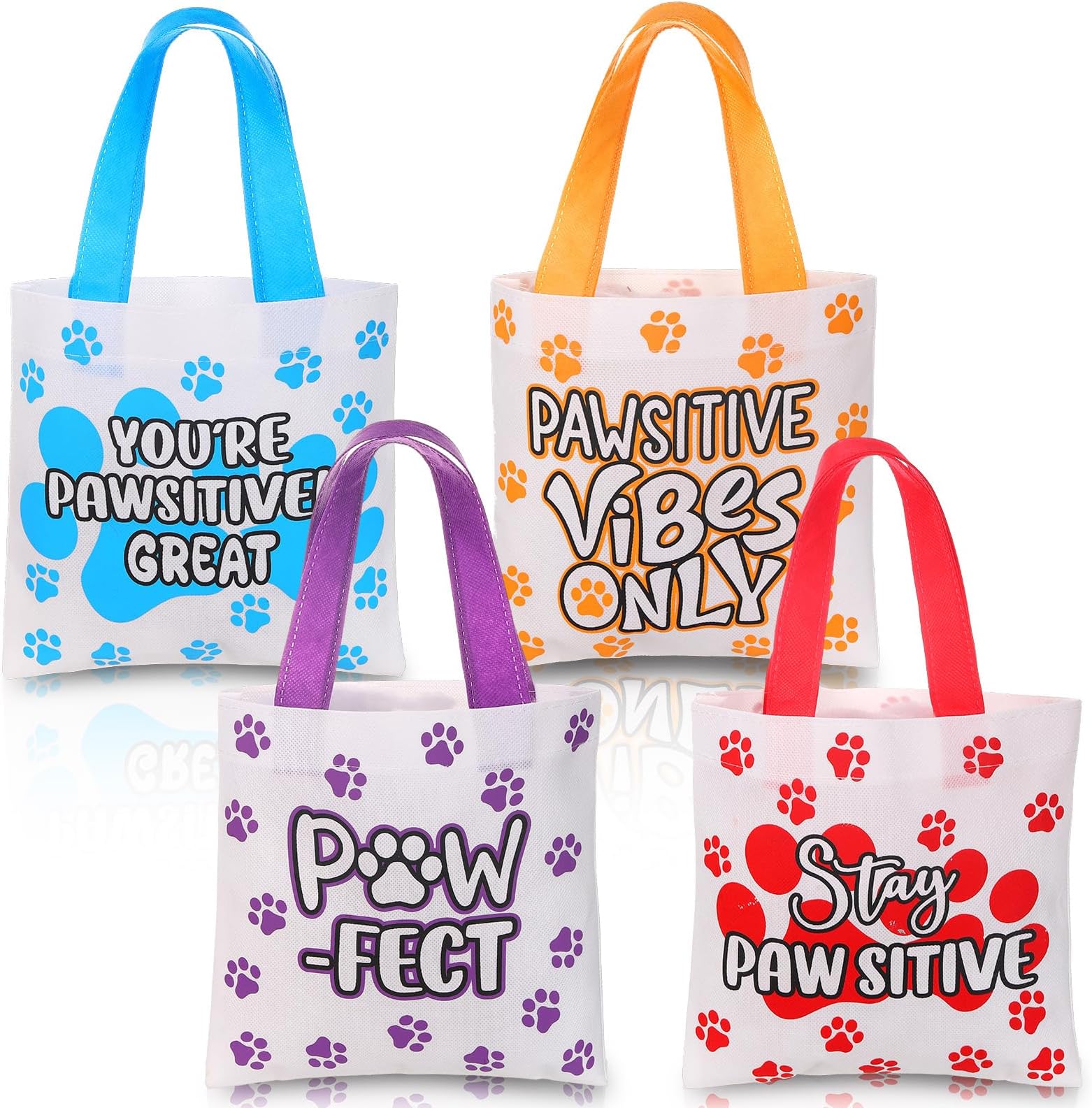 Hosuly16 Pcs Paw Print Bags Dog Treat Bags 8 in Inspirational Dog Tote Bags Pawsitive Non Woven Bags Bulk Paw Print Party Favors Motivational Tote Bags for School Supplies Decor