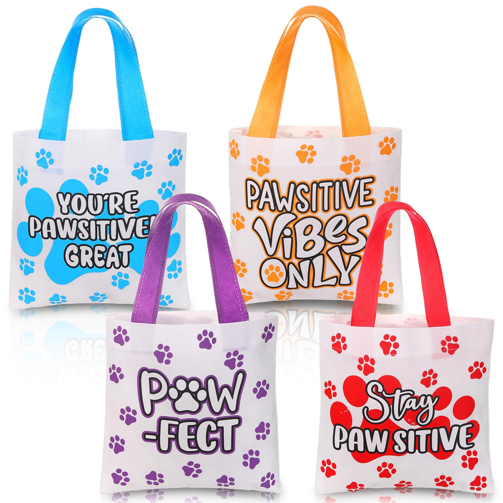Hosuly16 Pcs Paw Print Bags Dog Treat Bags 8 in Inspirational Dog Tote Bags Pawsitive Non Woven Bags Bulk Paw Print Party Favors Motivational Tote Bags for School Supplies Decor