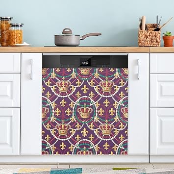 Mardi Gras Carnival Crown Dishwasher Magnet Cover, Front Dishwasher Cover Decoration, Home Cabinet Decals Appliances Stickers - 23" L x 26" H333