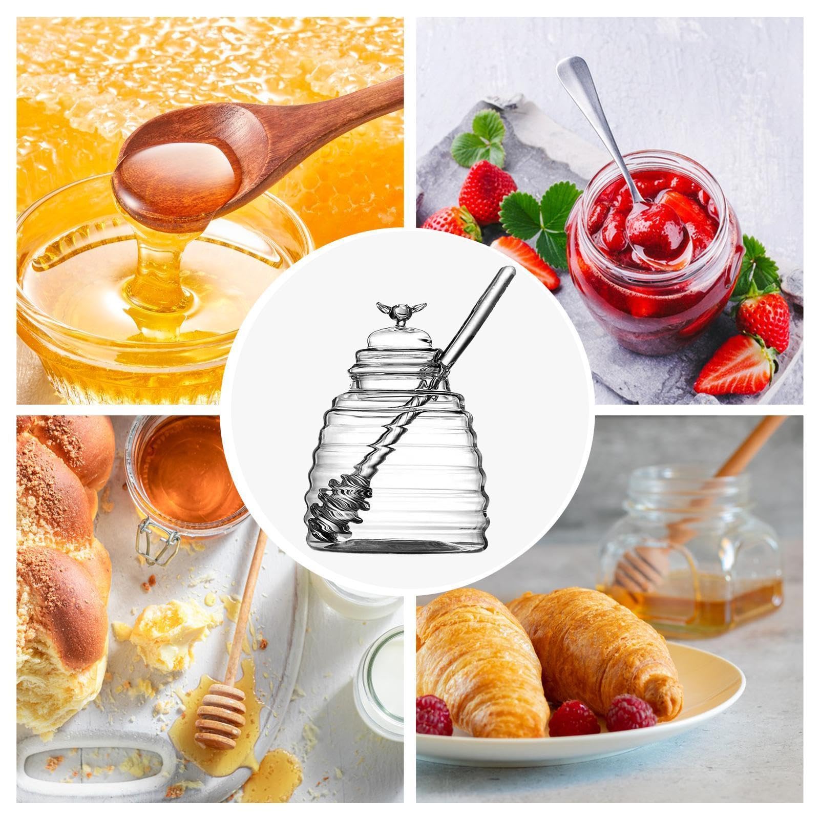 Honigglas Mit Dipper – Glas Honigtopf Mit Seitlicher Löffelöffnung, Geruchsfrei, Für Sirup & Saucen