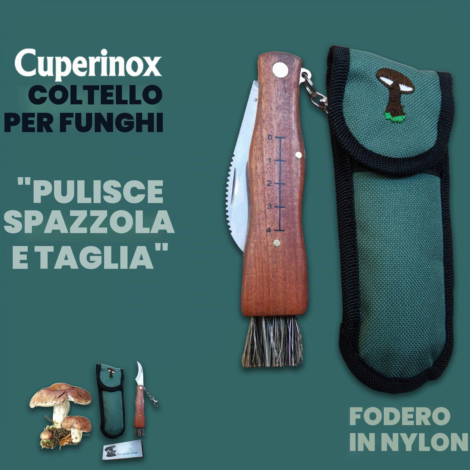 coltello per funghi, in acciaio inox, con custodia, coltello incluso, coltello micologica