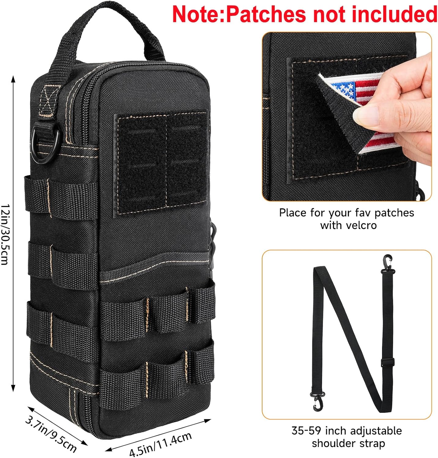 Heavy Duty Small Tool Bags for Men with Carabiner,Tactical Tool Pouch Bag,Portable Utility Tools Storage Organizer Case with Shoulder Strap for EDC,Motorcycle,Camping, Road Trip, Electricians,Black