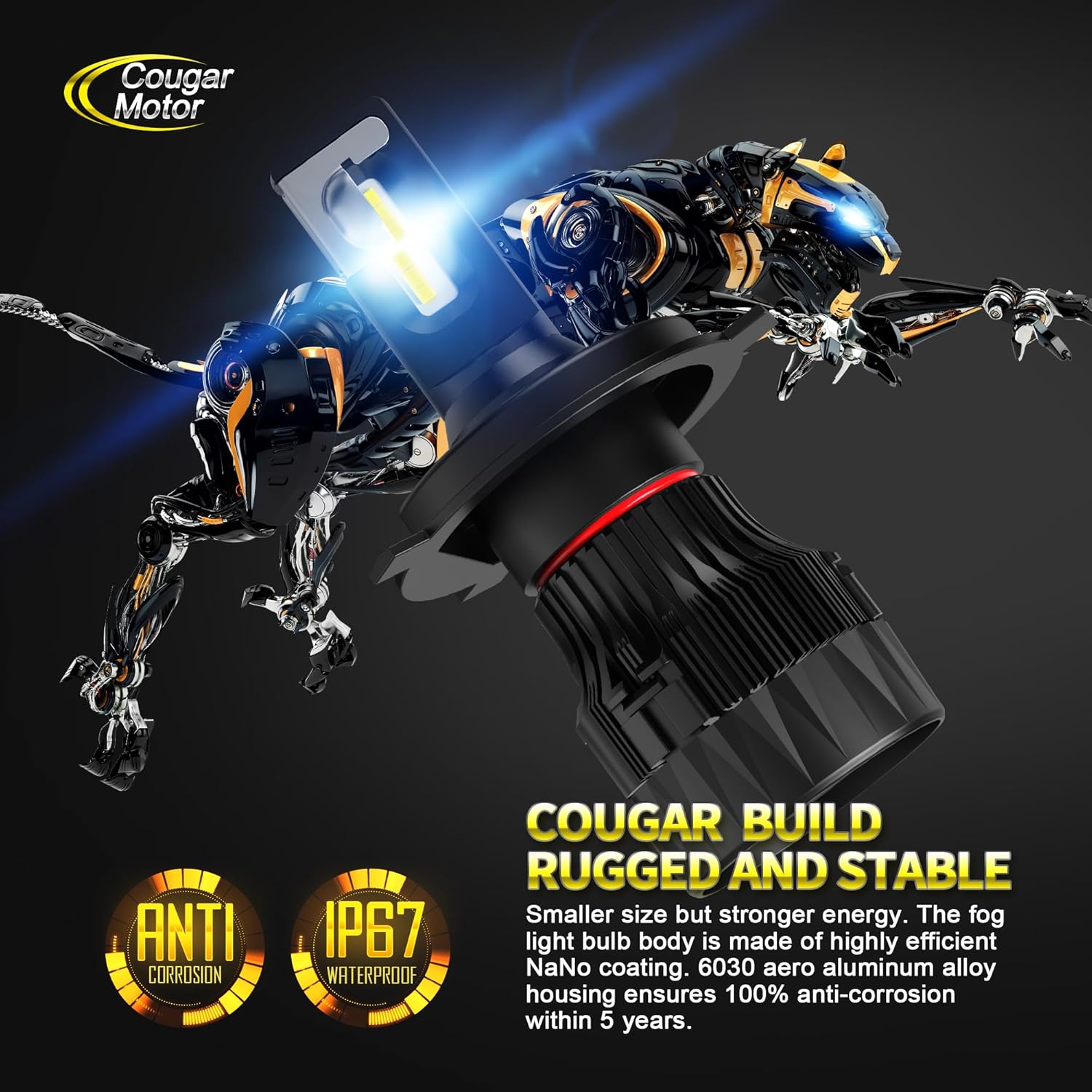 Cougar Motor H4 Bulb, 9003/H4 Fog Bulbs 6500K Cool White with Fan Quick Installation Off-Road Use or Fog Lights, Plug and Play, Fit For 1997-2015 Tacoma, 2014-2021 Tundra, Pack of 2