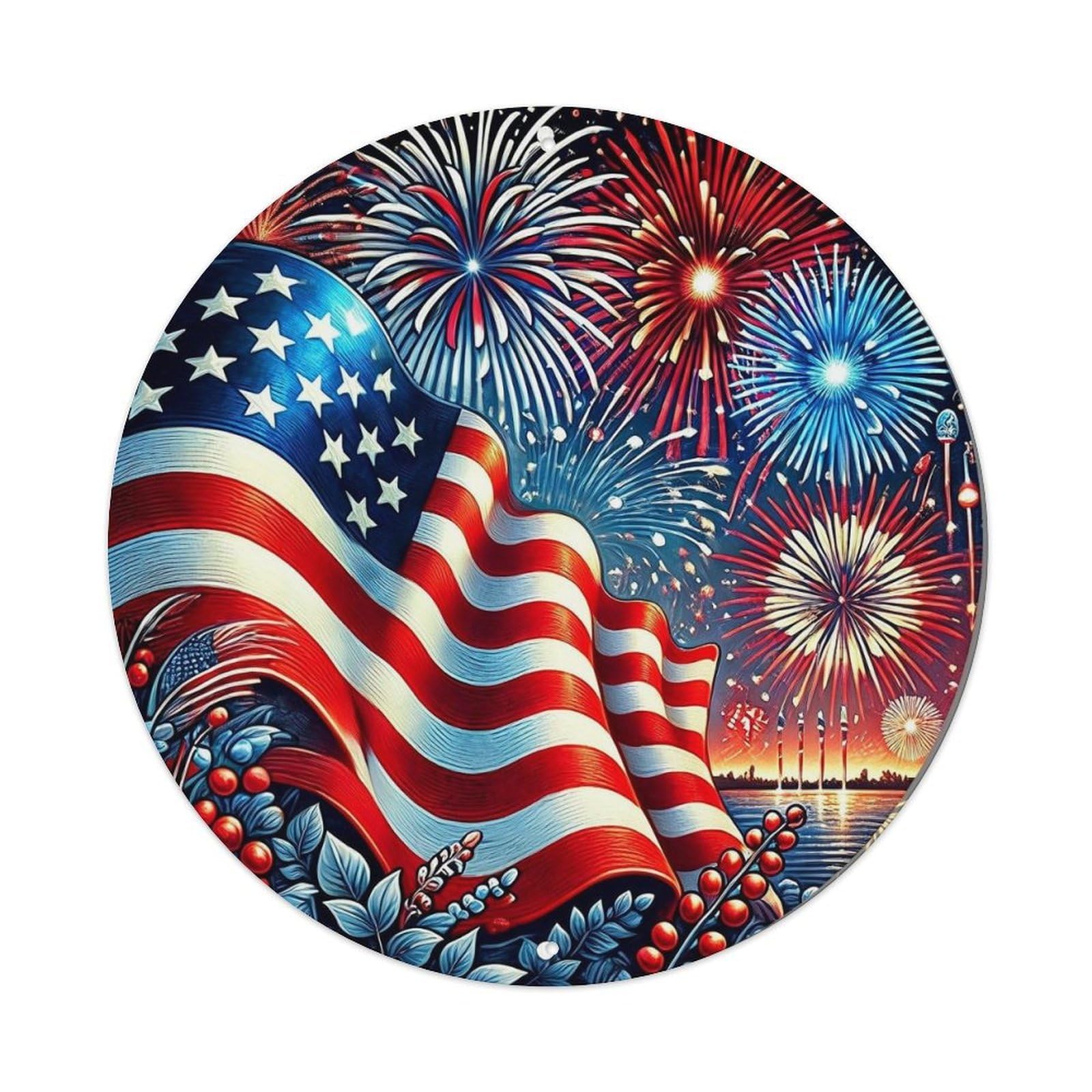 American Flag Fireworks Celebration Pattern Metal Tin Sign Plaque