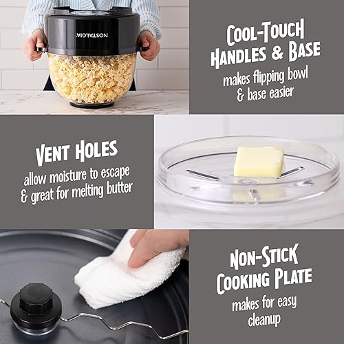 Miniatura 4 de Nostalgia - Máquina de palomitas con mezclador antiadherente para 24 tazas de palomitas estilo teatro con aceite caliente - Tapa de doble uso y Rojo