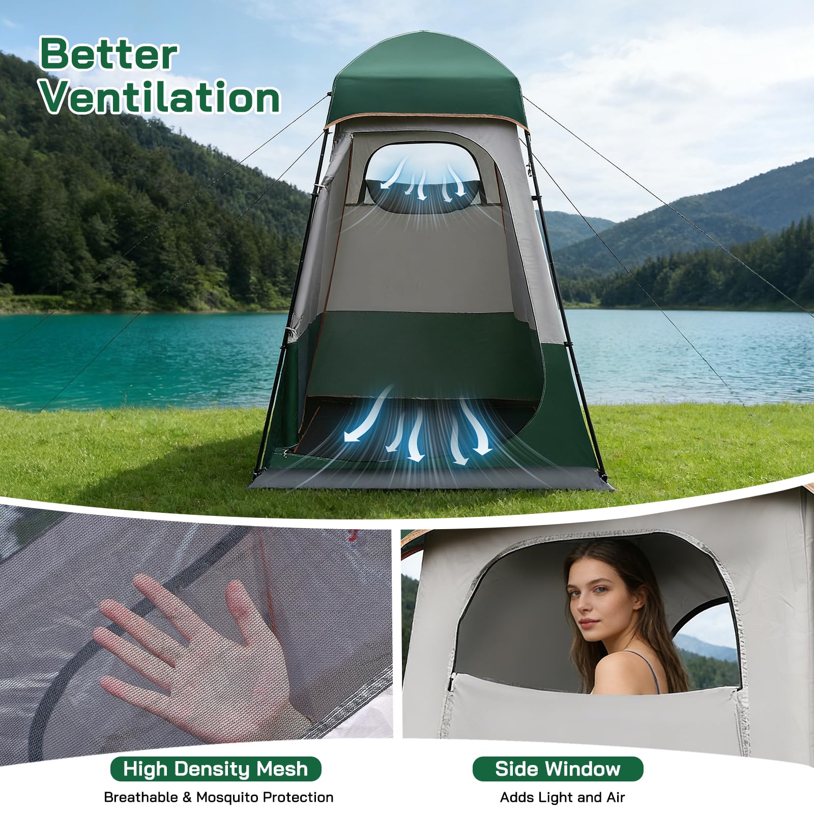 Tente de Douche de Camping 2 Personnes,Tente de Douche Protection de la Vie Privée,UPF50+ Tente de Camping 160 x 160 x 240cm Toutes Saisons pour l'extérieur, la Plage, la pêche, la Douche... | Pop Up, 4 saisons, imperméable et coupe-vent, UPF50+, portable