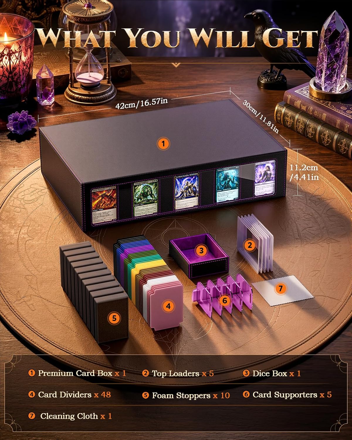 MoKo Trading Card Storage Box for MTG, 3900+ Card Storage Box with Commander Display & Handle, Top Loaders Organizer Case for Magic Game, TCG PTCG Sport Cards, Black Purple