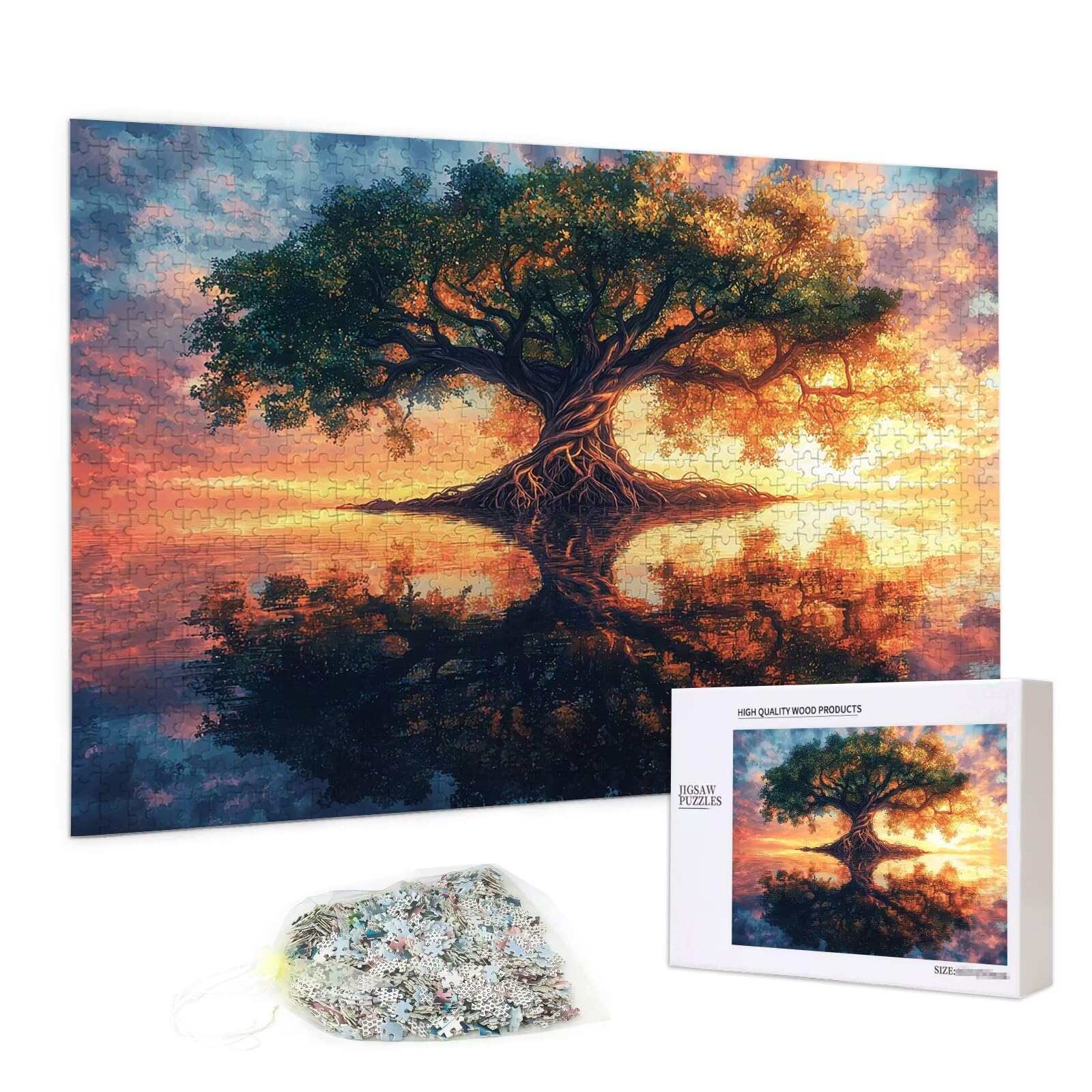 Puzzle 3000 Pièces, Puzzle 3000 Pièces Adultes en Bois, Bricolage Jeu Éducatif avec Boite Cadeau pour Adultes, Bois Épais et Résistant, Puzzles pour Décor, Cadeau Femme, Thème: Arbre de Vie, H-43