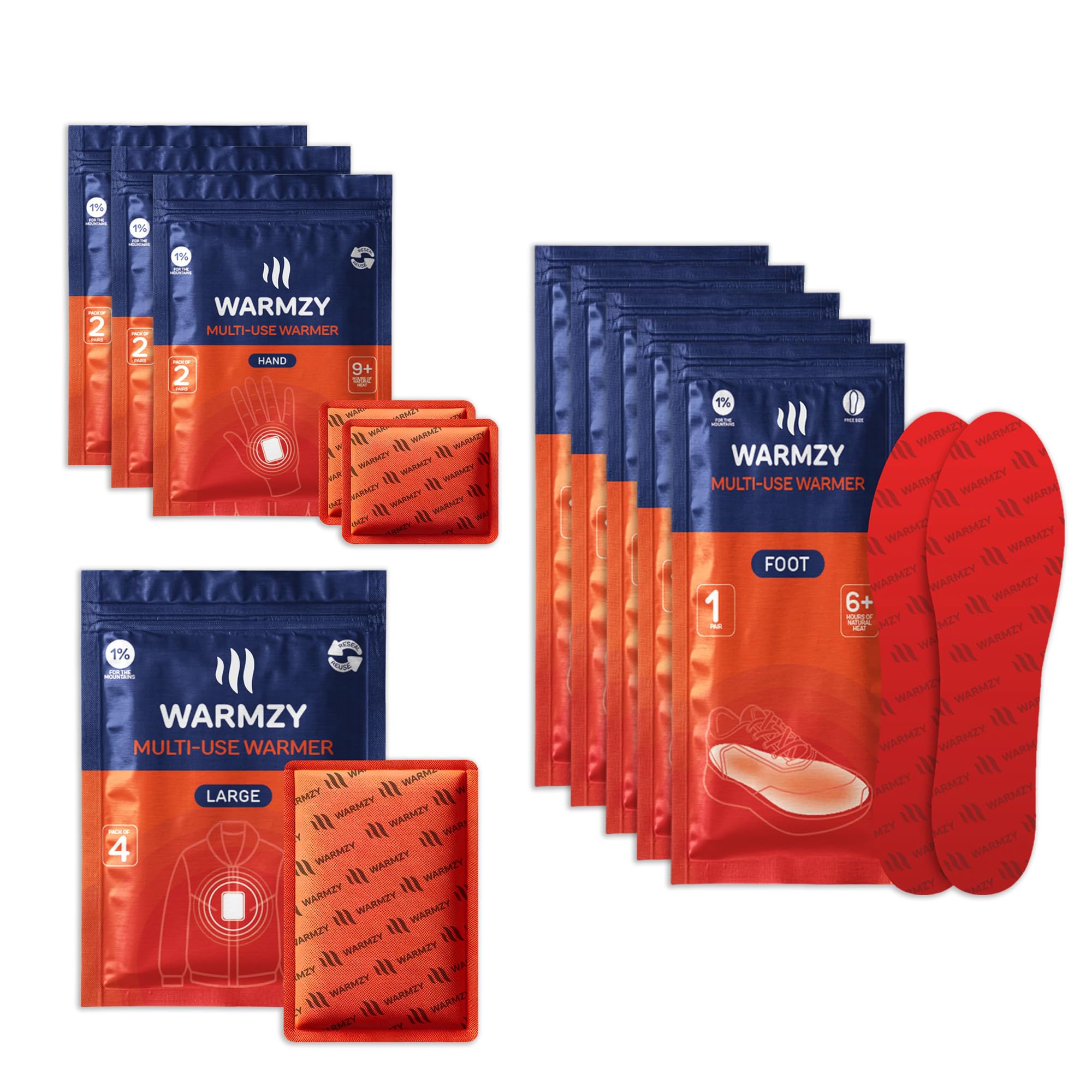 Warmzy Hand, Foot & Body Large Multiuse Warmers - 9+ Hours of Warmth, Odour Less - Air Activated, Heat Packs for Winter, Trekking or Hiking (Piece of 4 Body, Pair of 6 Hand & Pair of 5 Foot)-image-3