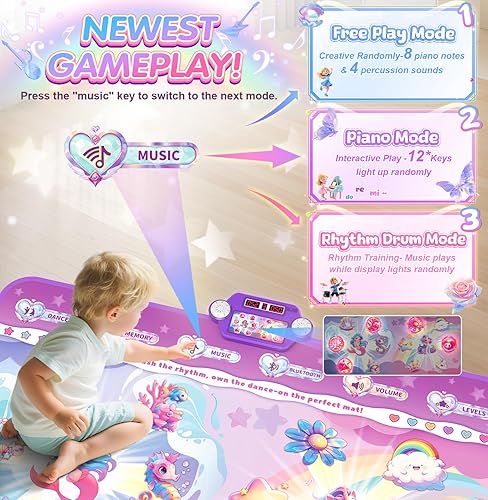 Miniatura 3 de Tapete de baile eléctrico recargable 2026 con Bluetooth XL para niños y niñas, tapete de baile de unicornio Challenge para niños de 8 a 12 años,