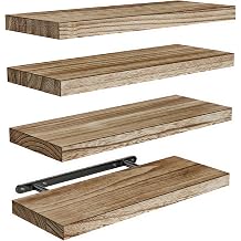 Floating Shelves by AMADA HOMEFURNISHING Paulownia Wood Wall Shelves for Bathroom Living Room Bedroom Kitchen Home Office Wood Floating Shelves for Home Storage and Organization, Set of 4, 15.7"L x