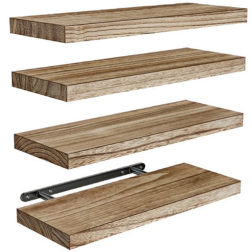 Amada Homefurnishing Floating Shelves, Paulownia Wood Wall Shelves for Living