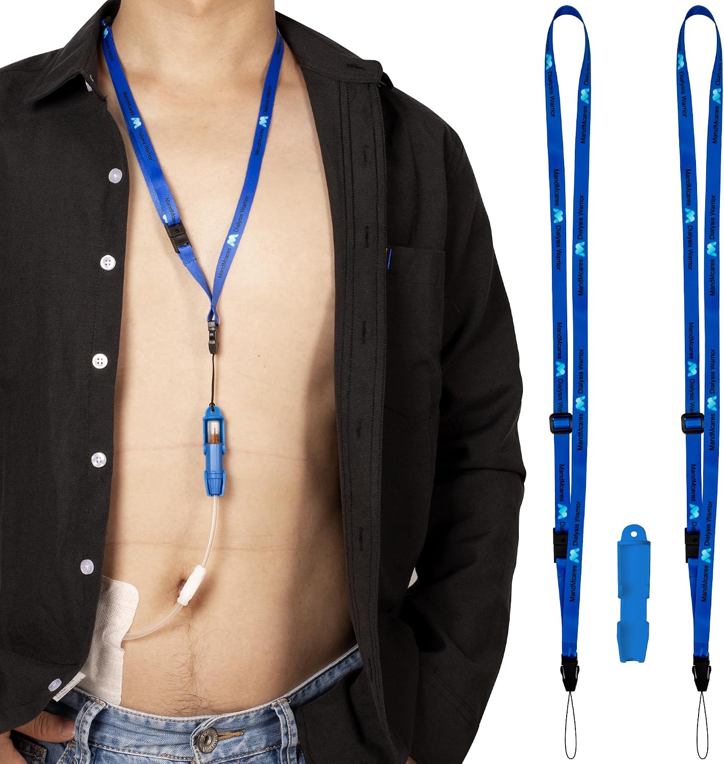 Smaller Peritoneal Dialysis Catheter Transfer Set Holder. PD Secure Shower Accessories. 2 Adjustable Neck Lanyards with, Breakaway Feature for Safety. (Gray)