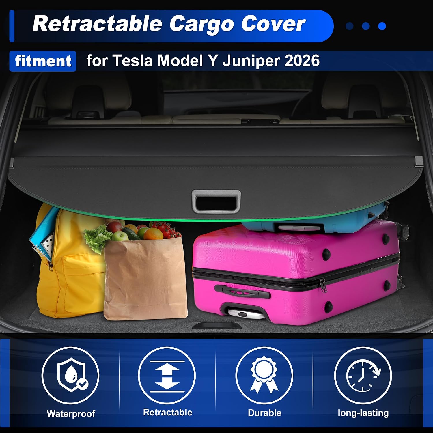 Cargo Cover for Tesla Model Y Juniper 2026 Trunk Cover Retractable Trunk Shield Shade Luggage Security Shade Cover Black