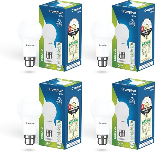 Crompton Param LED Bulb | 12W | Cool Day Light | B22 Base | 180 Degree Coverage | 4kV Surge Protection | 440V High Voltage...
