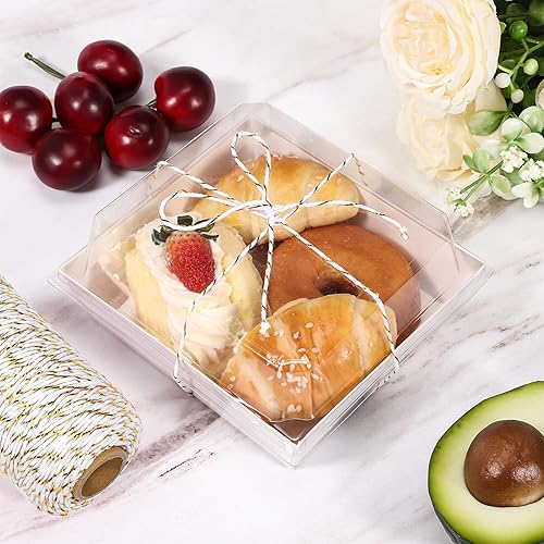 Miniatura 4 de STRAYJO Paquete de 50 cajas de papel para embutidos con tapas transparentes, recipientes cuadrados blancos para galletas de 4.3 pulgadas, cajas de