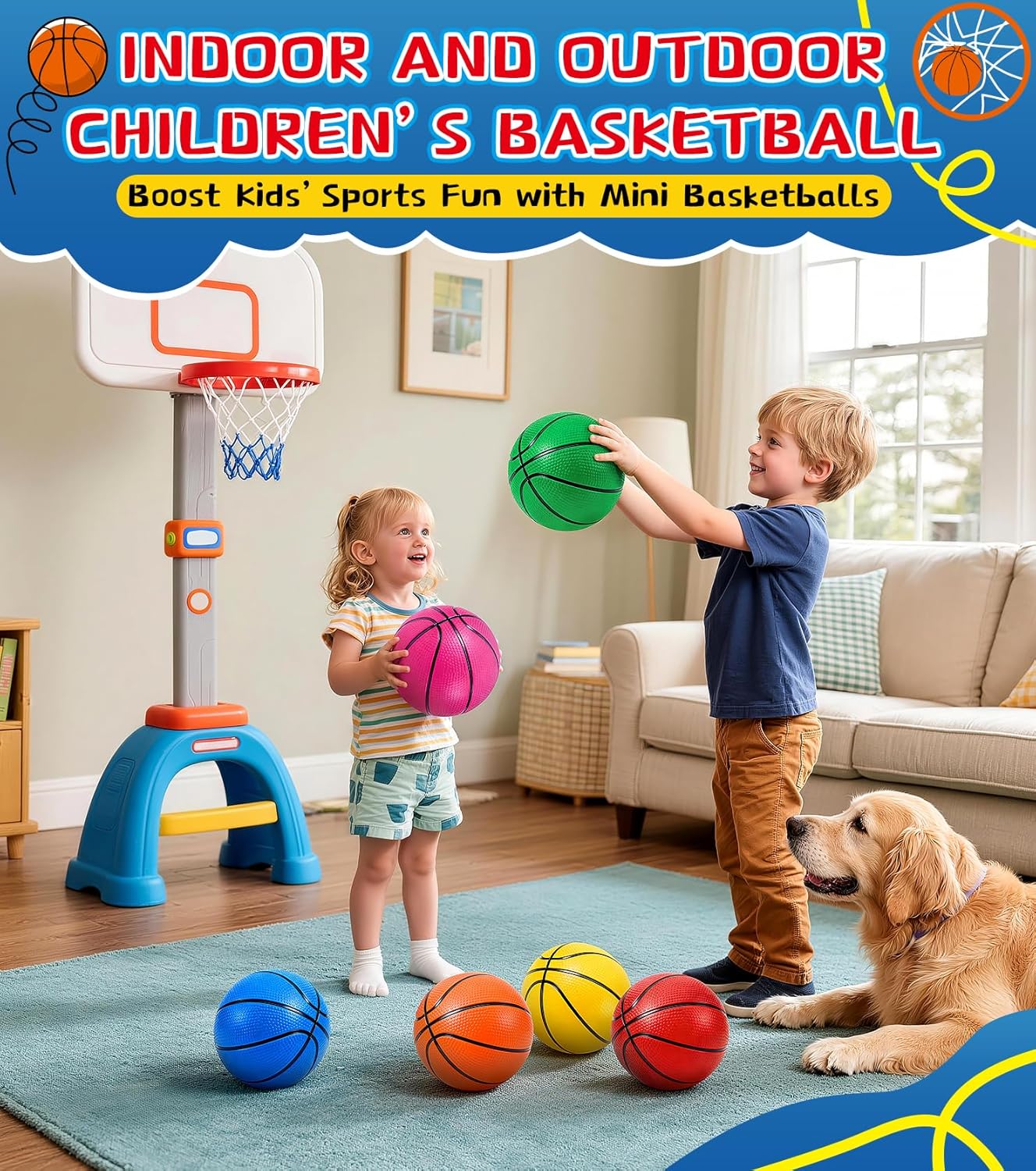 LAO XUE 6 Pack Mini Basketball Set with Pump,6" Inflatable Small Balls Replacement for Indoo & Outdoor Mini Hoop,Multicolor Basketball for Kids,Toddlers