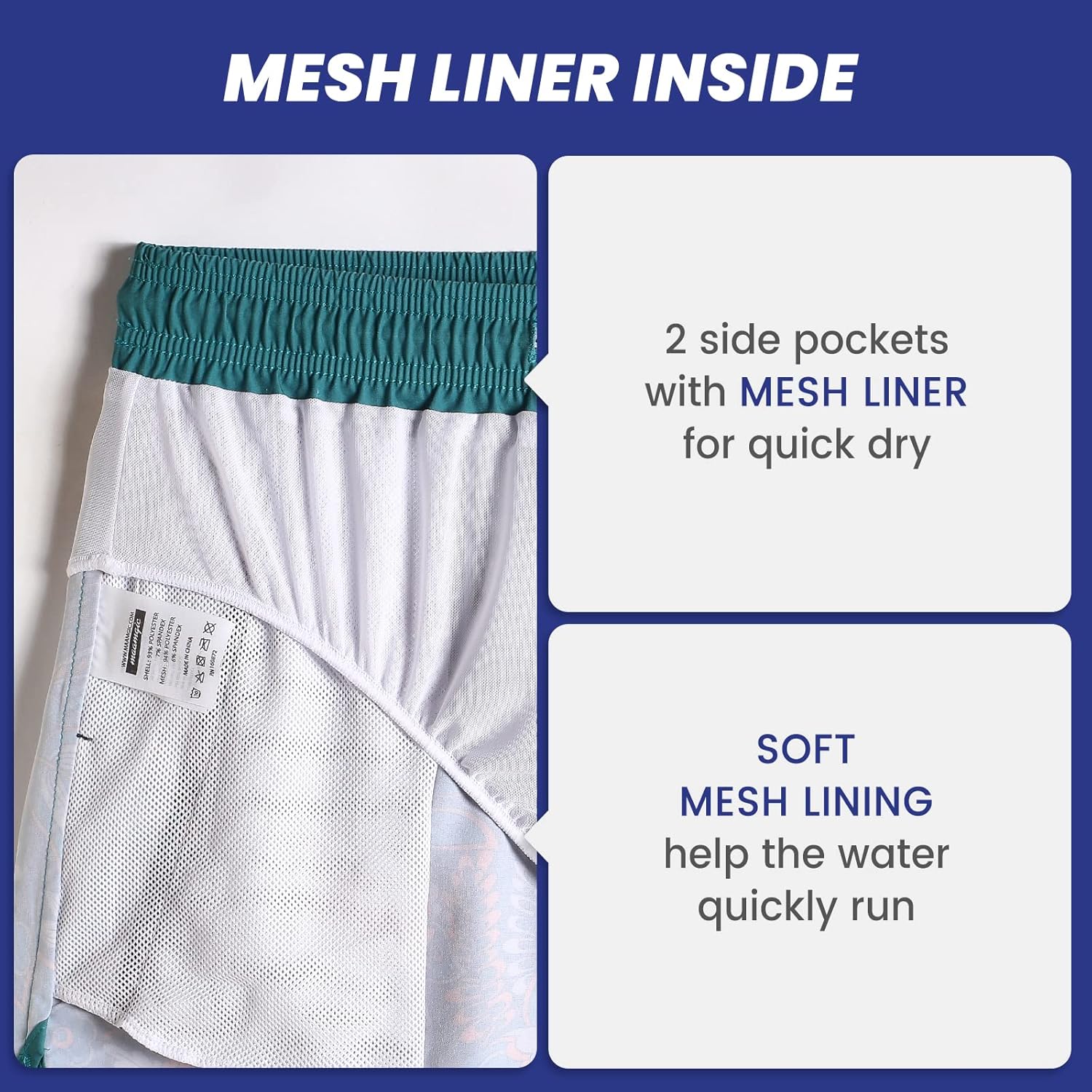 maamgic Mens Swim Trunks Retro Swim Shorts 4 Way Stretch with Mesh Vintage 80s 90s Quick Dry Swimsuits Board Shorts - Image 4