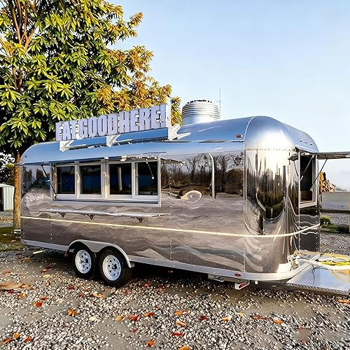 Street Food Trailer Fully Equipped, Mirror Stainless Steel Mobile Food Truck for Sale, Customized Concession Trailer, Hamburger Pizza Hot Dog Ice Cream Coffee Cart, for Festivals & Business