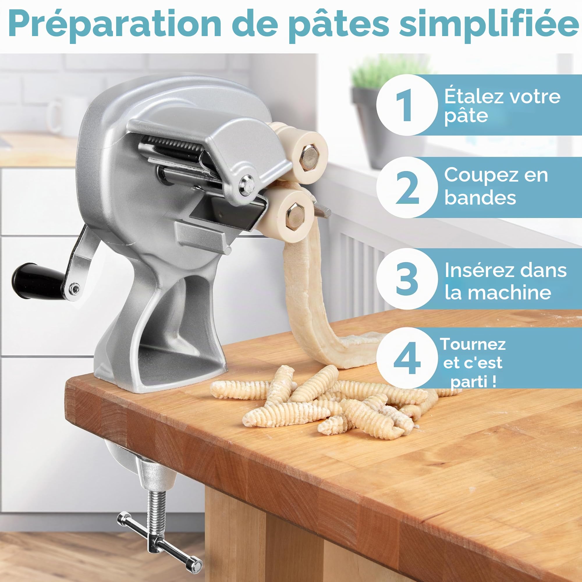 Machine à cavatelli avec rouleaux faciles à nettoyer - Pour des gnocchis, des pâtes et plus encore - Recettes incluses