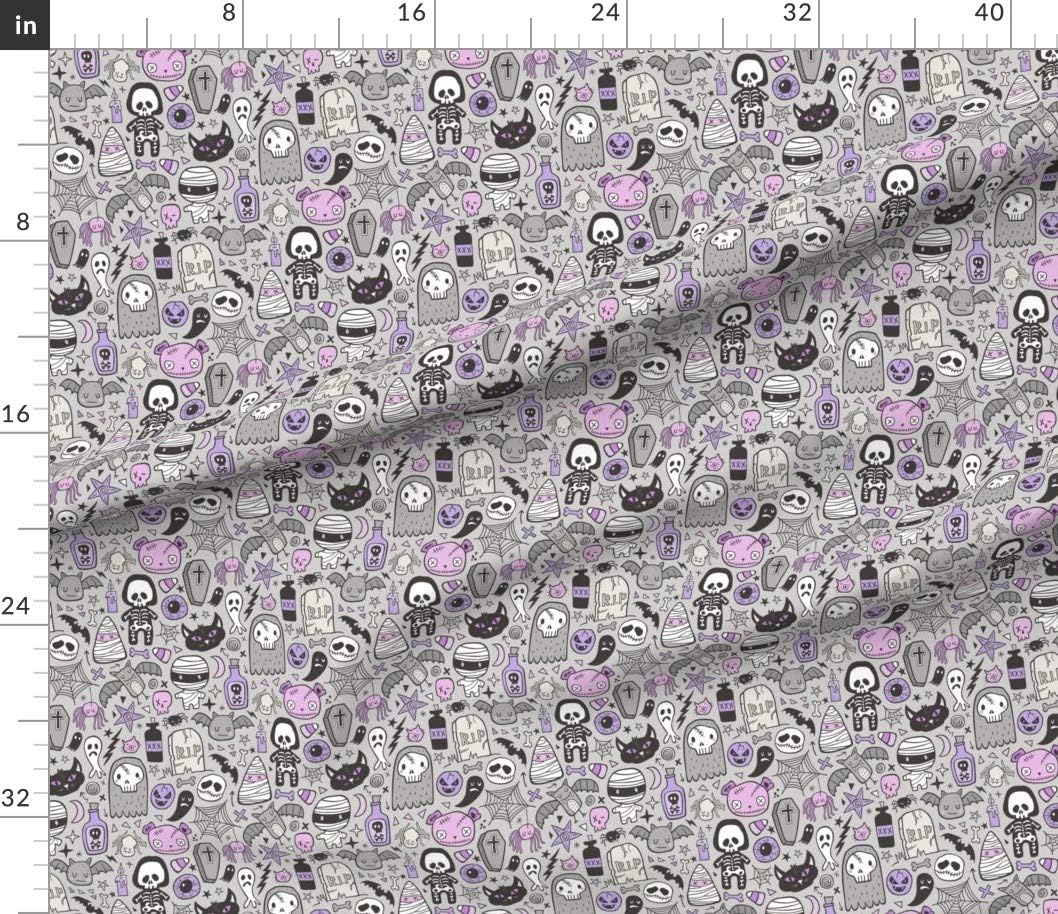 Spoonflower Fabric - Halloween Doodle Skulls Spider Skeleton Bat Ghost Web Purple Light Printed on Petal Signature Cotton Fabric by The Yard - Sewing Quilting Apparel Crafts Decor