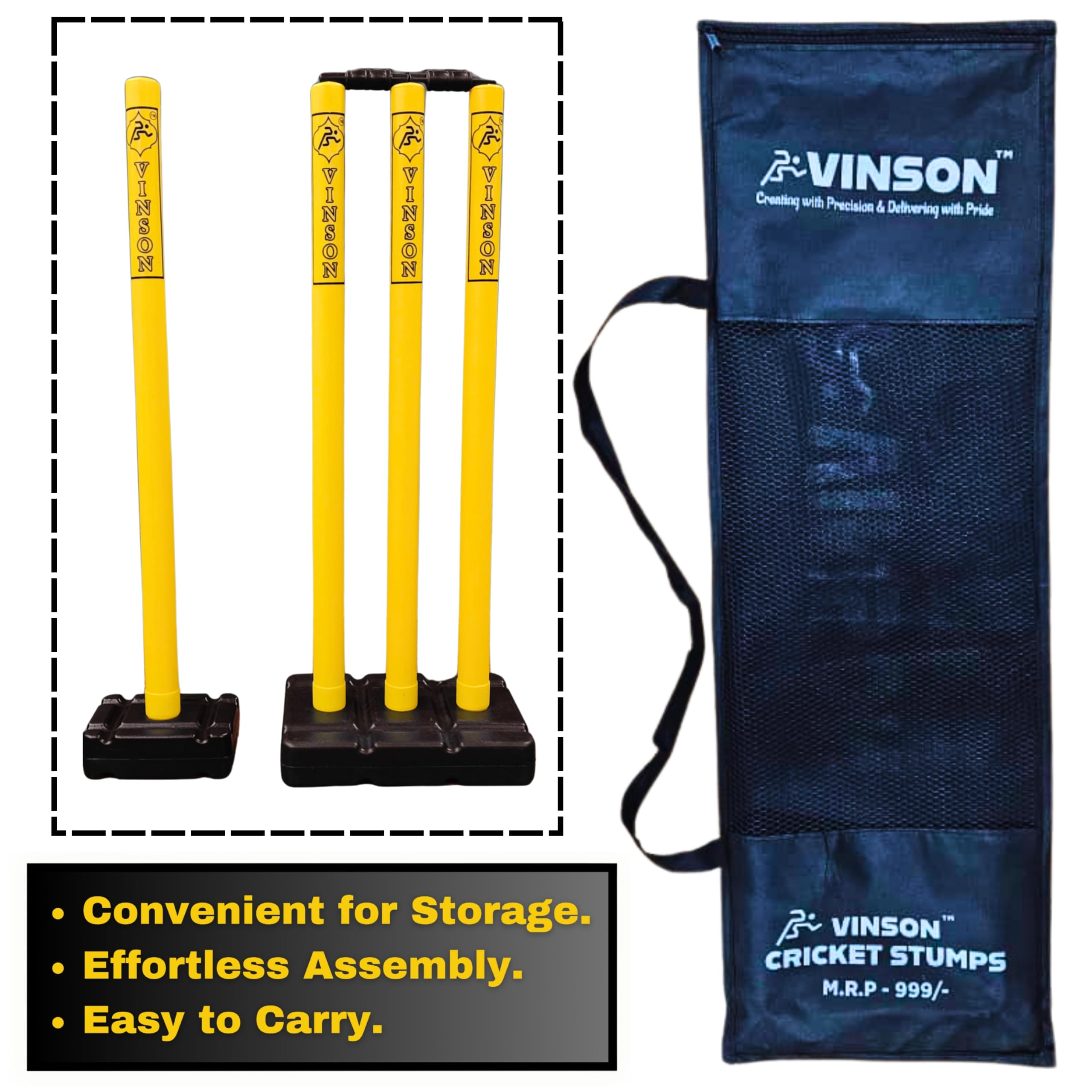 Vinson Senior Cricket Stumps Set - 30 Inches | Durable, Full Size and Sturdy Cricket Wicket Set with Extra Bowling Side Wicket | for Indoor and Outdoor Cricket Practice | for Kids & Adults. 2