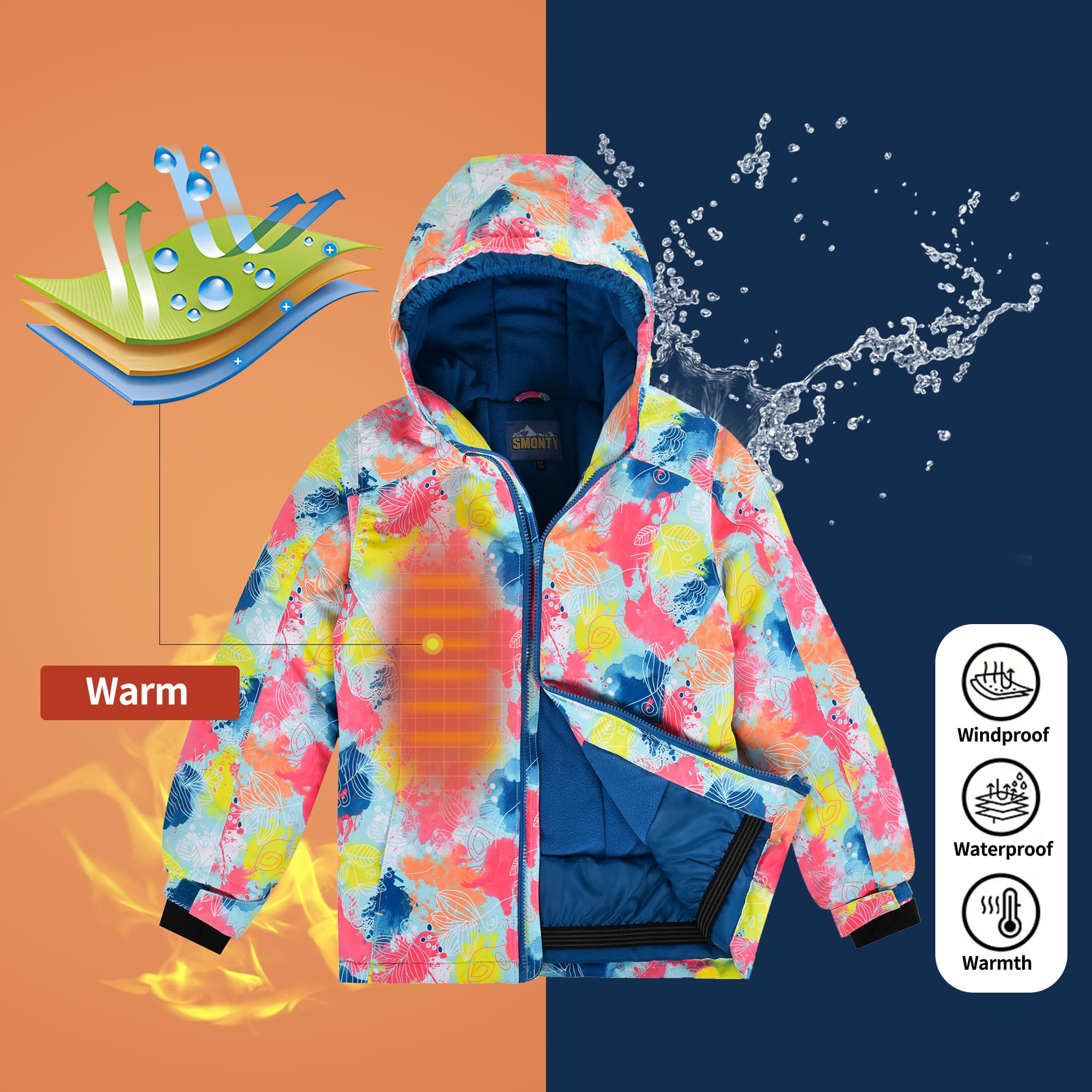 LUNA - Traje de nieve para niñas, con capucha, repelente al agua, resistente al viento, traje de invierno