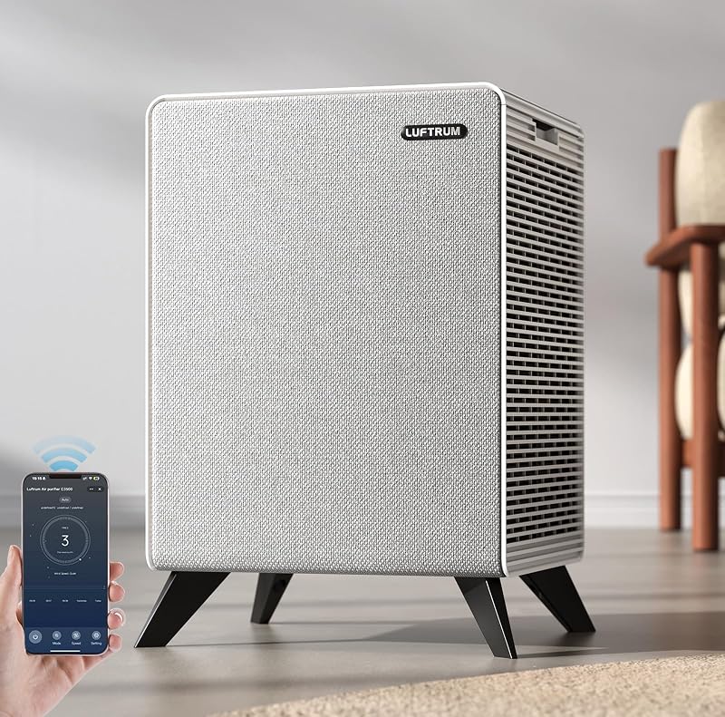 LUFTRUM Air Purifiers for Home Large Room Up to 2250 ft² with Smart WIFI - Remove 99% of Smoke Allergies Pet Dander Odor - Dual 3-Stage Filter of Washable and True HEPA Filter with AQI