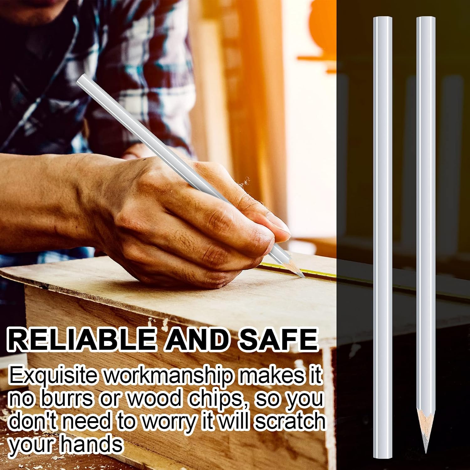 Tondiamo 48 Packs Silver Pencils Welders Pencils Metal Marking Pencil Wooden Silver Construction Pencil Welding Marking Tools for Workers Teacher School Office