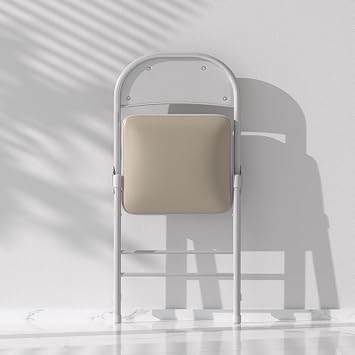 VECELO 4-Pack Folding Chairs Portable Metal with Ultra Soft PU Padded Cushion Seats for Home Office, Beige