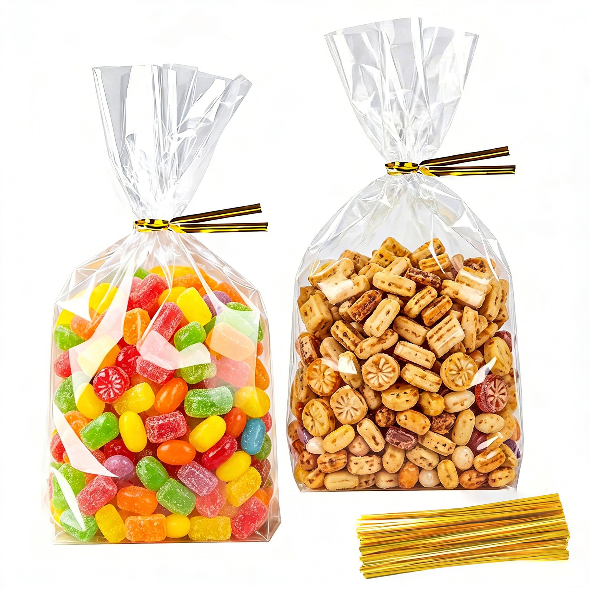 Przezroczyste torby na prezenty z dolnym klinem: 50 szt. 15 x 23 cm torby celofanowe z wiązaniami skręconymi - idealne na smakołyki, cukierki, smakołyki, ciasteczka, bochenki i upominki imprezowe
