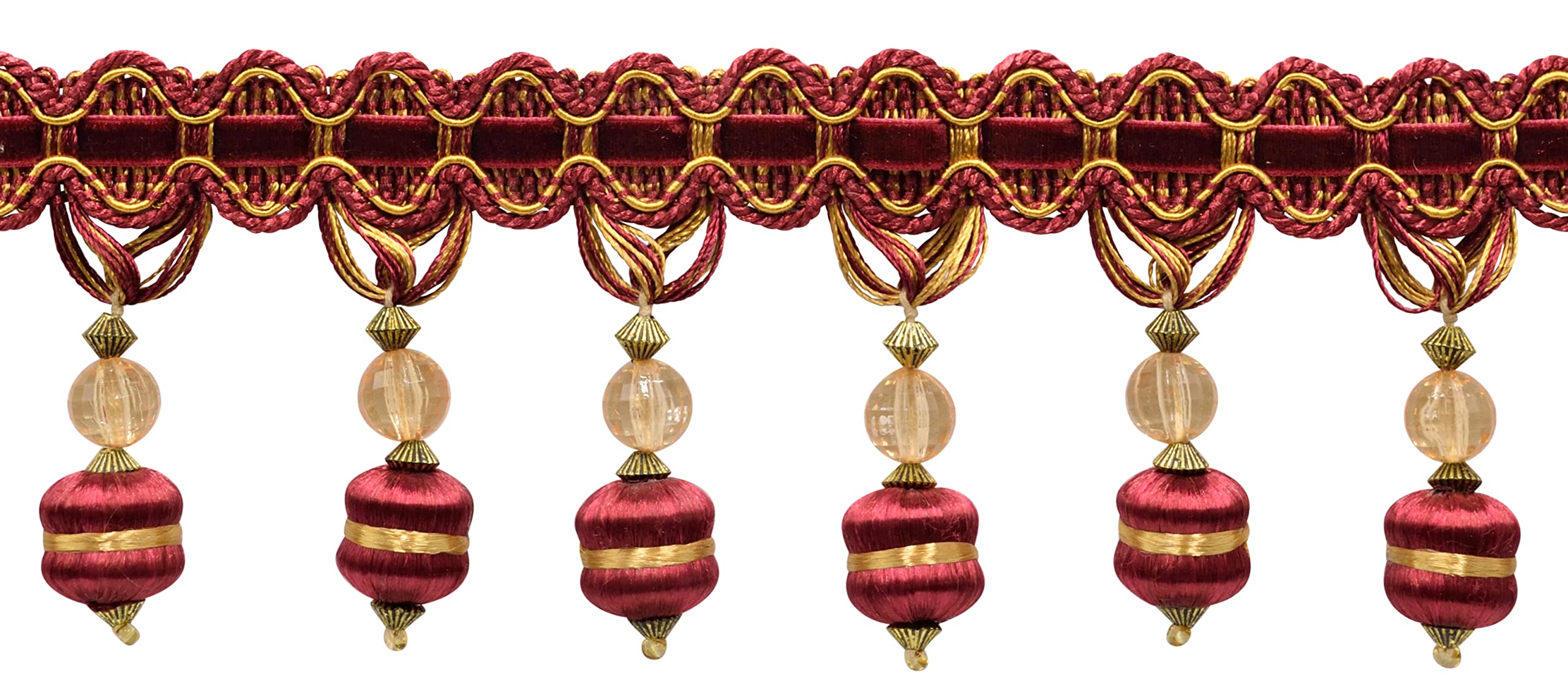 Frange à glands bordeaux 76mm pour réparer et embellir vos vieux rideaux