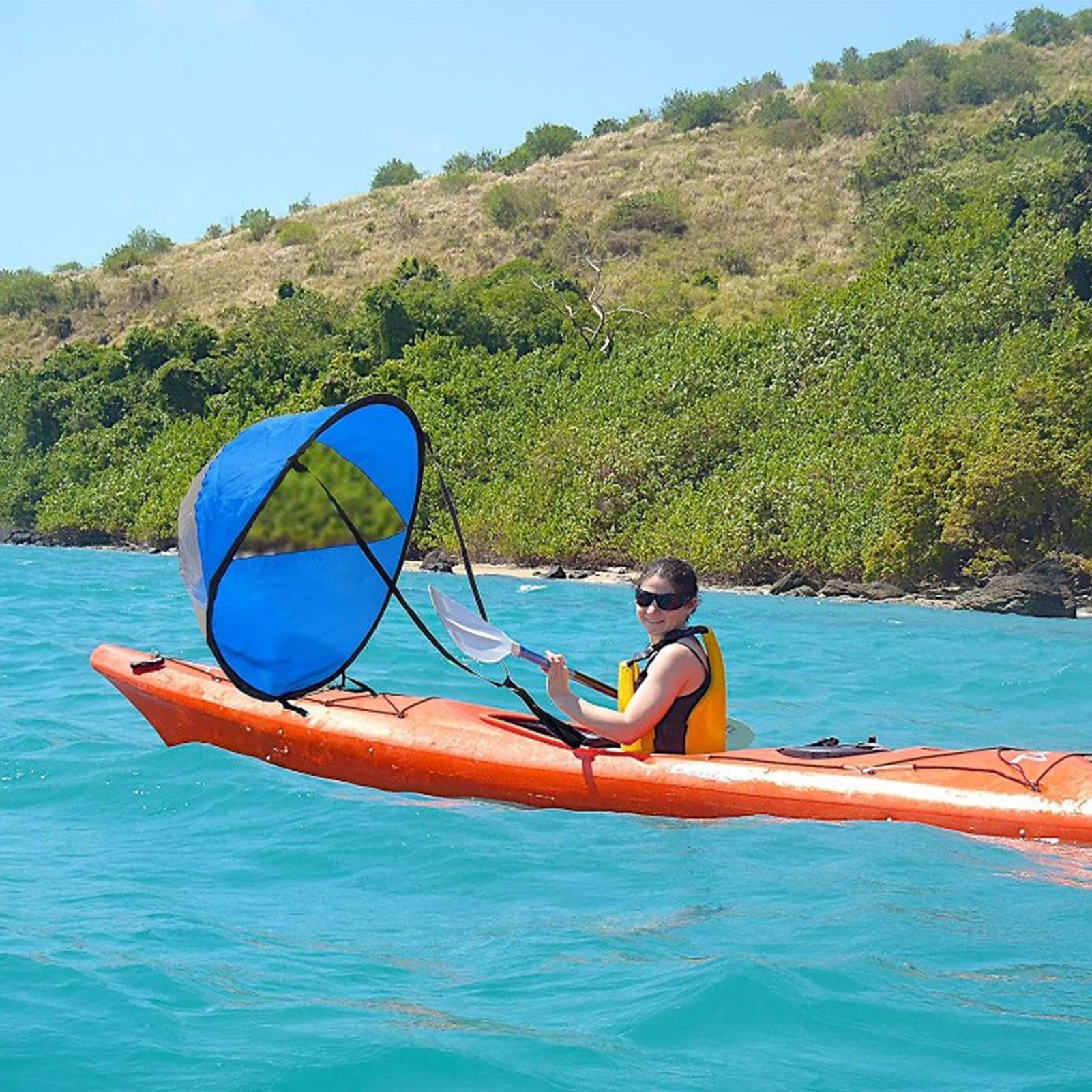 Kajaksegel Mit Transparentem Fenster - Windpaddel Für Kajaks & Kanus In Blau