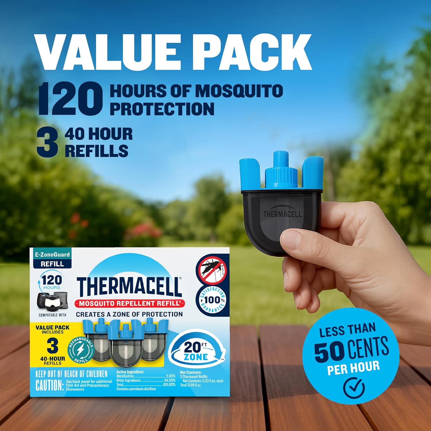 Thermacell Rechargeable Mosquito Repeller Refills; Advanced Repellent Formula Provides 20 Foot Protection Zone; Compatible with Thermacell E-Series & Radius Only; No DEET, Spray or Flame