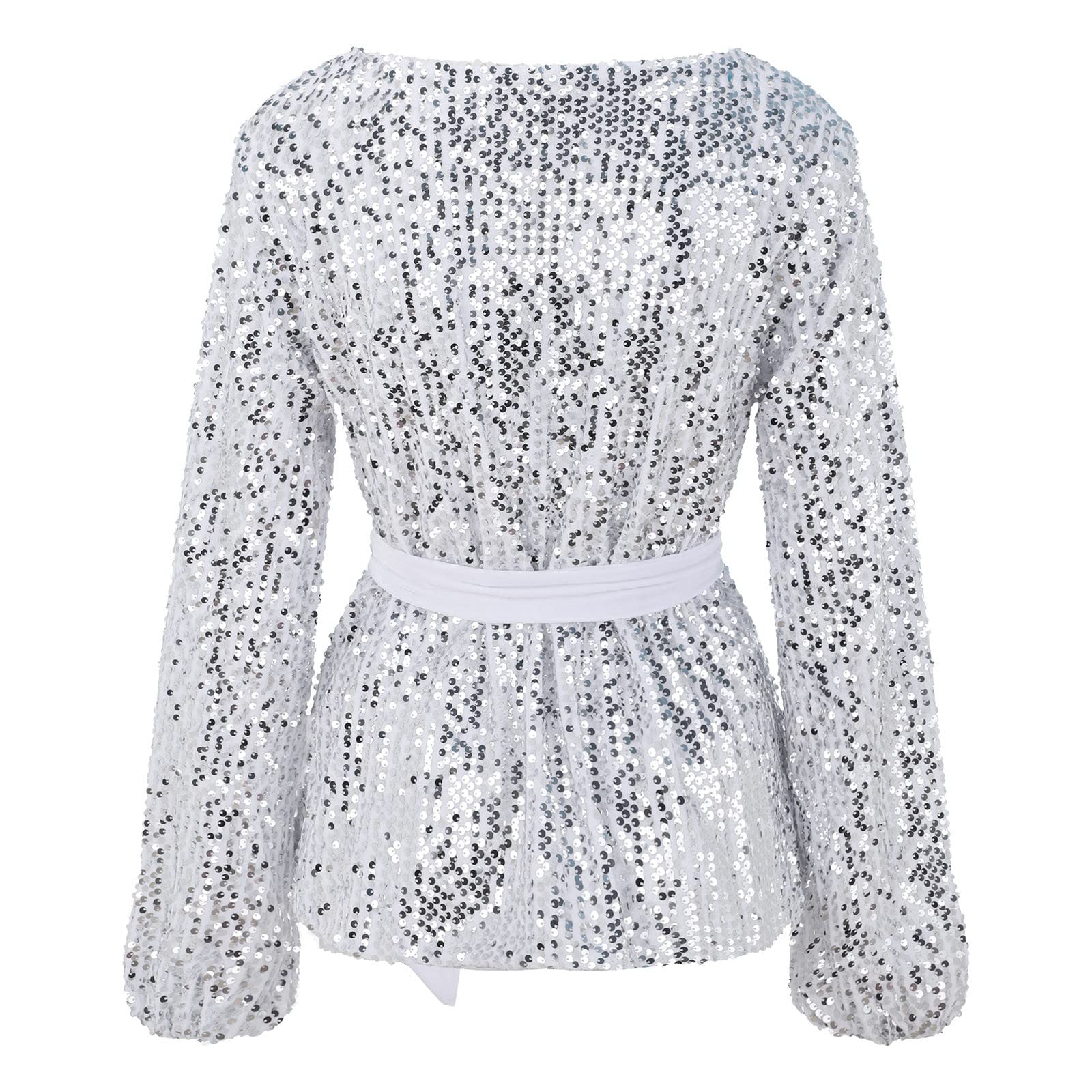 Maglia da donna a vita con paillettes alla moda, con fascia in velluto, a maniche lunghe