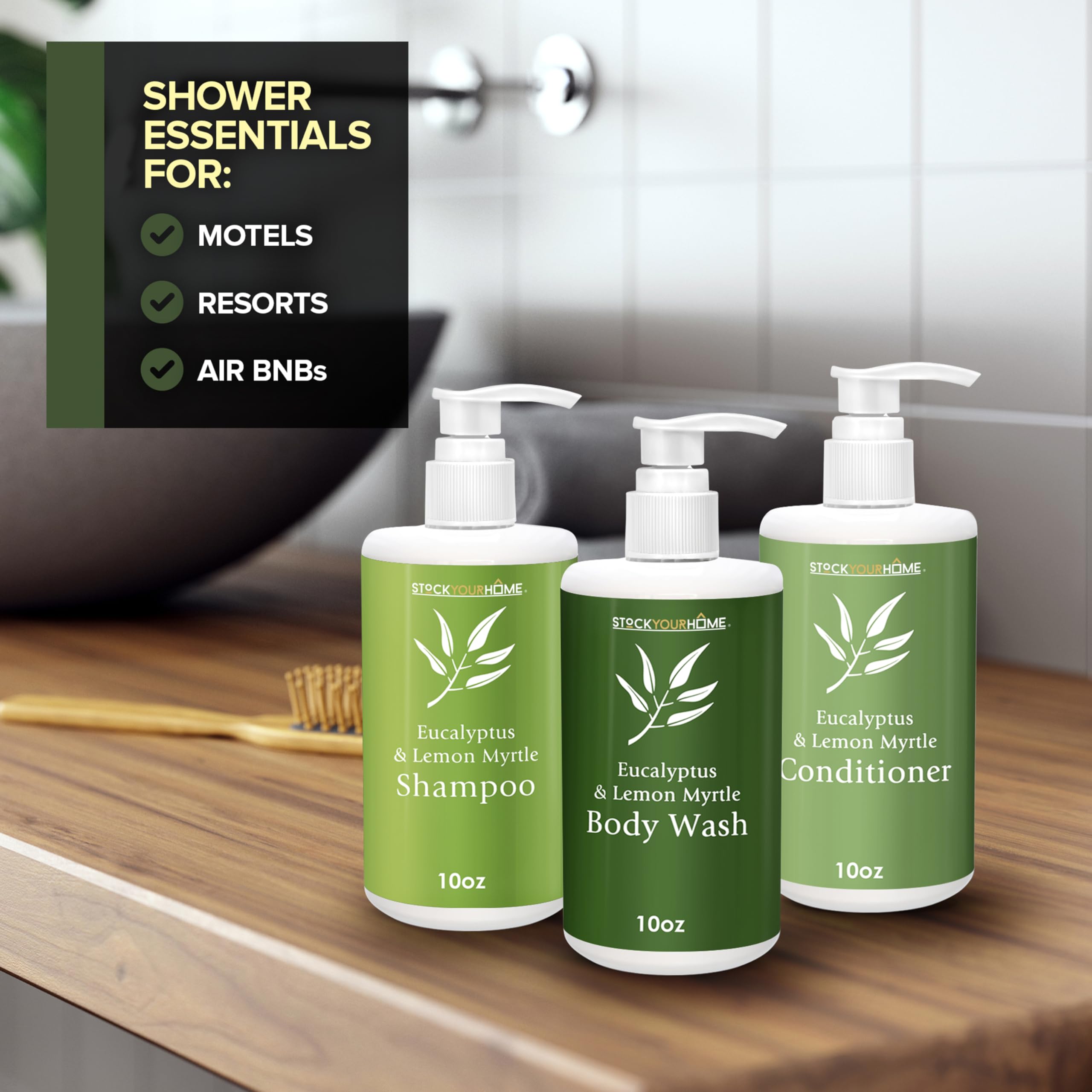Shower Essentials Set for Men and Women with Shampoo, Conditioner and Body Wash